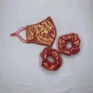 Handmade Pink and gold mask and scrunchie